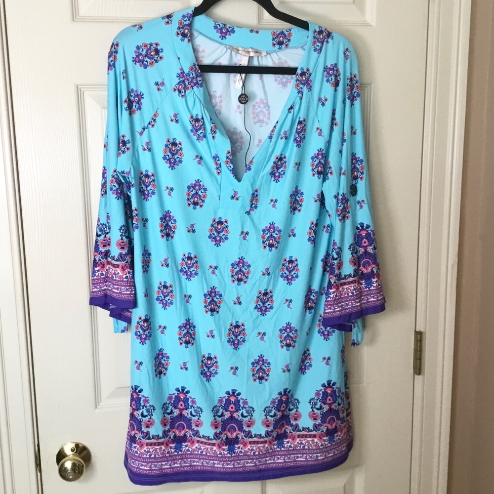 Nanette Lepore Maharaja Blue Floral Tunic or Coverup Dress - L
